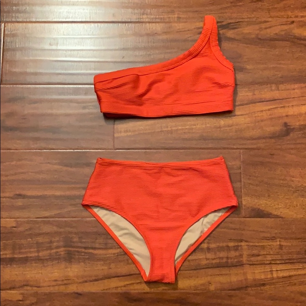 Orange/ Red one shoulder bathing suit